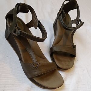 Teva Dark Leather Wedge Sandal